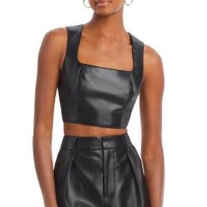 Avec Les Filles Black Faux Leather Crop Top | Size Small